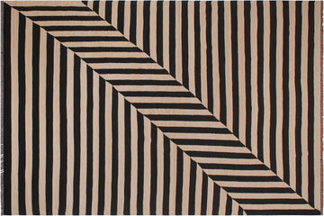 Flat Weave Kilim, Antique, Navaho, Vintage, Handmade, Modern Kilim Beige Black Hand-Woven Rectangle 100% Wool Area Rug 8 x 10